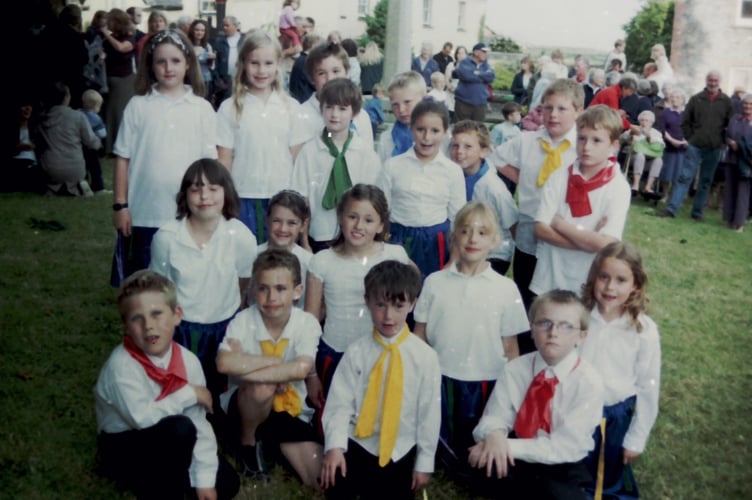 Children from Lapford Primary School who took part in Maypole dancing at Lapford Revel in July 2005. DSC00417