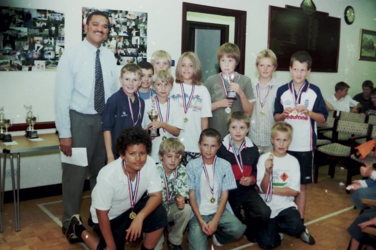 Sandford Cricket Club Under 11s with coach Gerald Abdoll in September 2005. DSC01128