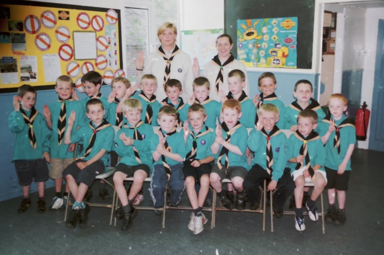 First Crediton Beaver Scouts following their investiture with Leader Linda Williamson and Assistant Lisa Champ in June 2005. DSC00377