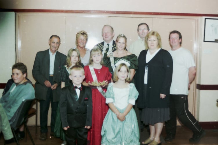 Carnival Queen Laura Brooks with her royal party, Crediton Carnival Club members and Mayor of Crediton Bob Edwards in October 2005. DSC01376