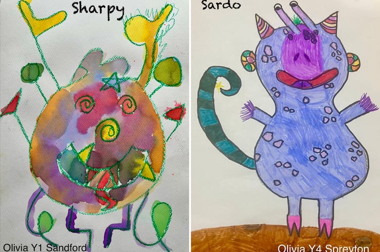 Sharpy by Y1 Sandford pupil Olivia and Orla by Y4 Spreyton pupil Olivia.
