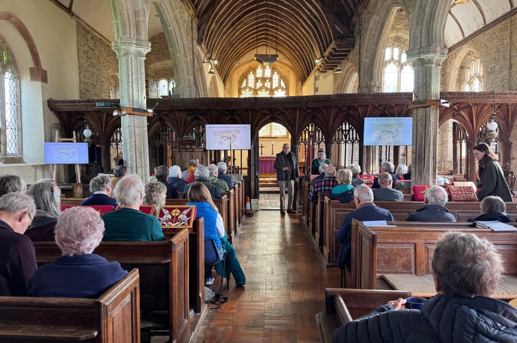 There was a large crowd for the talks about the architecture and woodwork at Coldridge Parish Church.  AQ 6581
