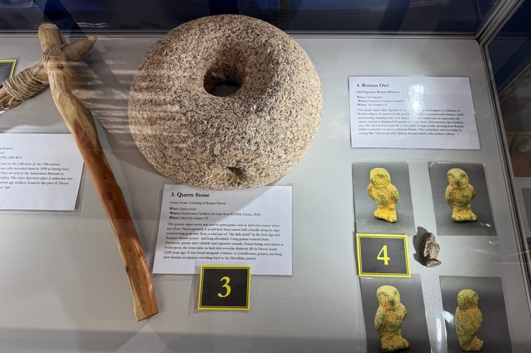 Some of the items found in the Crediton area on display in the Museum.  AQ 8135
