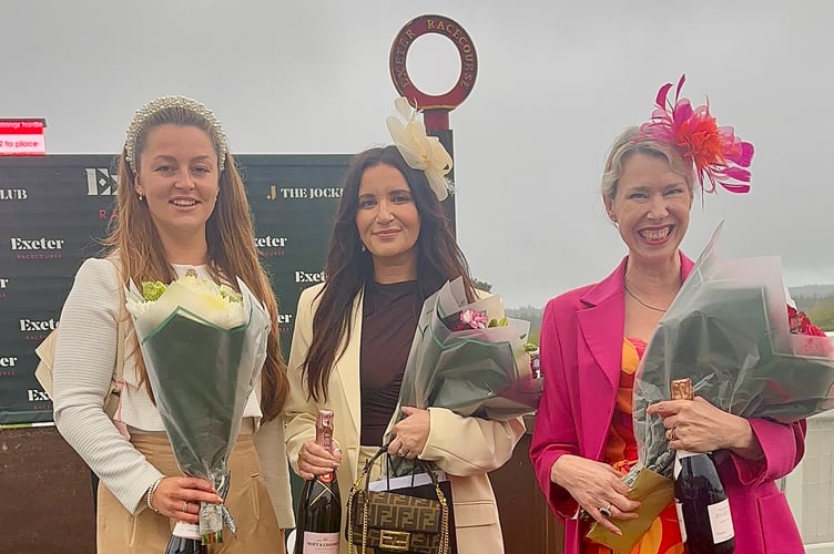 The winning best dressed ladies at Ladies Night at Exeter Racecourse, from left, Jodie Hart, Sam Binnie and Sarah Ness.
