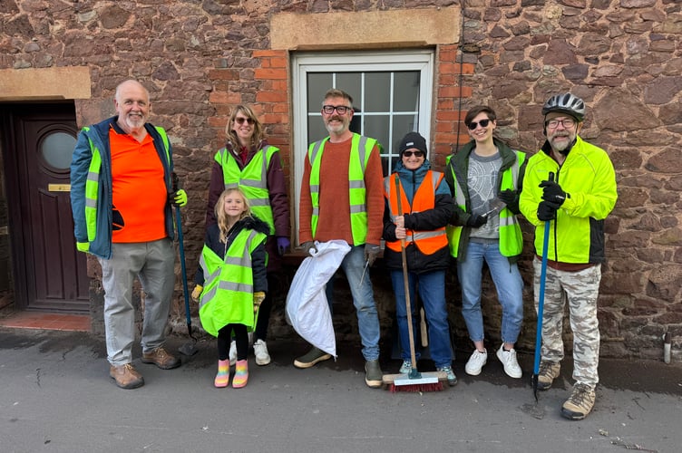 Some of those who took part in the last Crediton Urban Taskforce action event in East Street, with Crediton Mayor, Cllr Steve Huxtable, left.  AQ 8082
