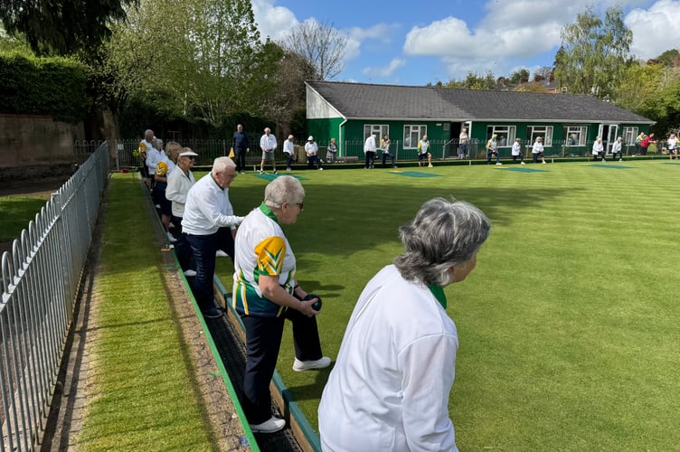 Ready for the spider game at Crediton Bowling Club.  AQ 8477
