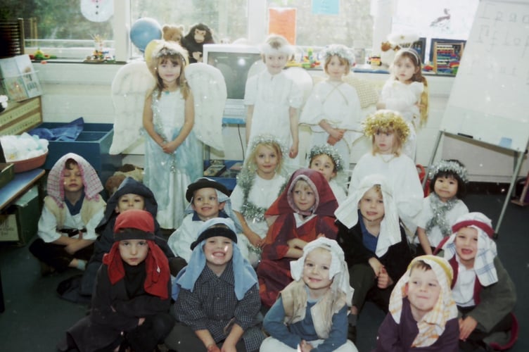 Angels and shepherds who took part in Landscore School's Nativity in December 2005. DSC00268