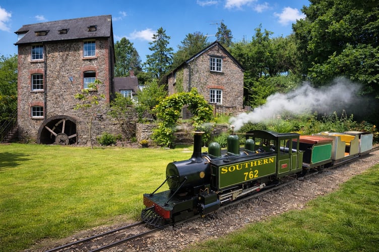 The miniature ride on train on the current short piece of track at Lapford Mill.
