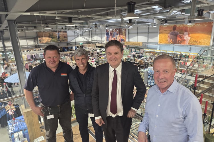Sir Mel Stride, third left, with, from Mole Avon in Crediton, David Halton, Head of Agriculture, Mike Haines, Chief Executive and right, John Lee, Chairman.
