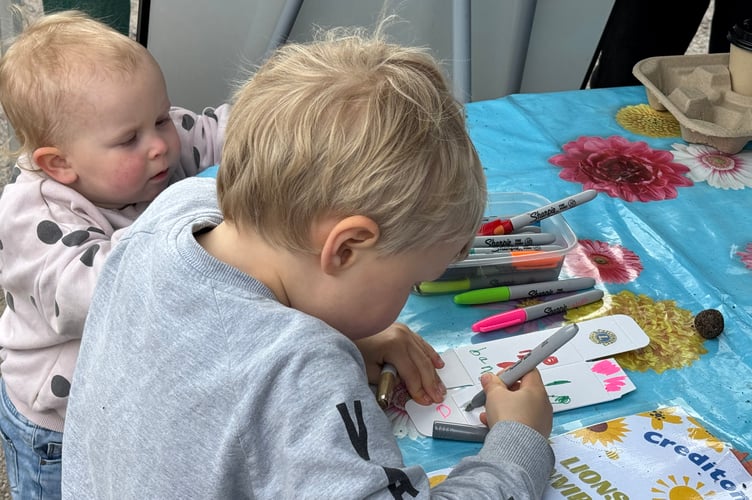 Children decorating boxes to take seed bombs home at the Lions Club table.  AQ 8443
