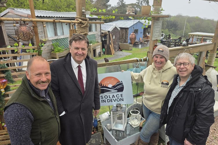 At Solace near Okehampton, Mel Stride MP, second left, with Matt Wildgoose, left and right, Jo Edwards and Kevin Ball.
