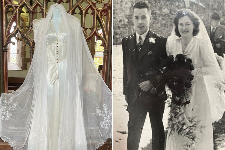A dress belonging to Gwendoline Joyce Evans, who was married in Wales in 1949 and moved to Cheriton Bishop as a widow 