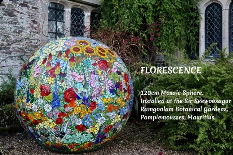 The glass mosaic sphere that will be on display, courtesy of Sue Smith Glass, at Upton Pyne today, May 9.
