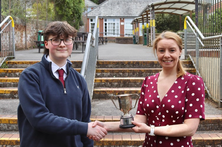 Issie Richer was presented with the Jackson Tasker Award for Design and Technology by Head of Sixth Form Vicky Evans (Will Goddard, Crediton Courier)