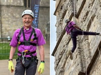 Bishop abseils down Exeter Cathedral