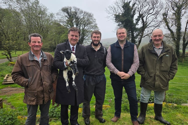 Mel Stride MP, second left, with, left, South Tawton Commoners Richard Crocker and from third left, Olli Francis, James Reddaway and Jim Mawle.