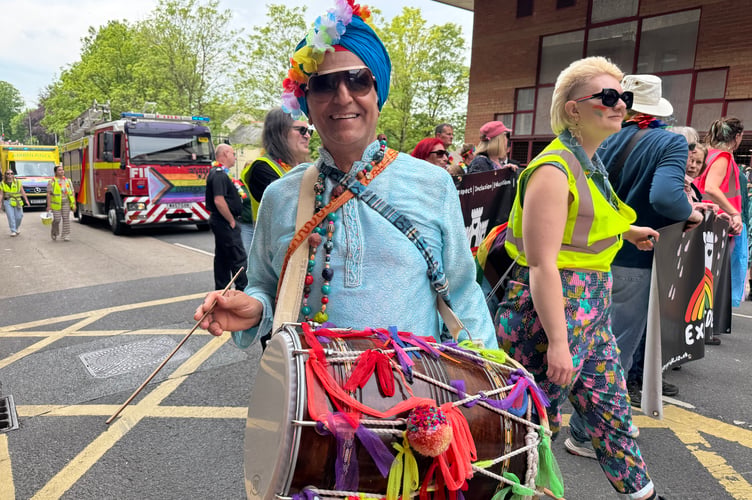 Avtar Indian Dance entertained in Exeter Pride march.  AQ 0154
