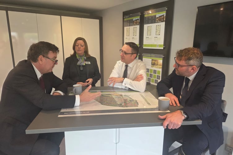 Mel Stride MP, left, during a recent meeting to discuss housing delivery with representatives from Barrett Homes in Okehampton, from second left, Lora Boundy, Sales Administrator, Richard Lawson, Sales Director and Andrew Spicer, Managing Director.
