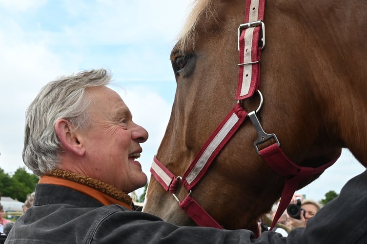 Devon County Show. Actor Martin Clunes opens the heavy horse feature at the show
