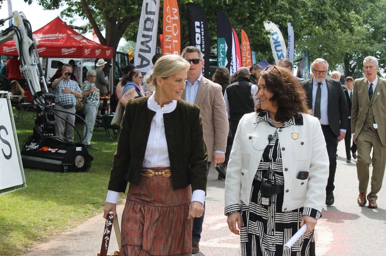 Sophie, the Duchess of Edinburgh, enjoyed touring the Devon County Show with the DCAA Chief Executive and Show Manager, Lisa Moore.  AQ 1324
