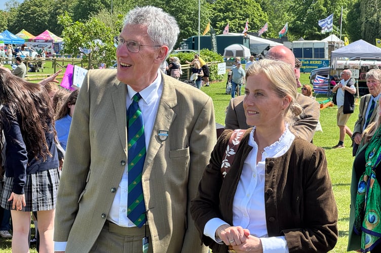 The Lord Lieutenant of Devon, David Fursdon and Sophie, the Duchess of Edinburgh, watching singing by the Deaf Academy of Exmouth at the Devon County Show. AQ 1343