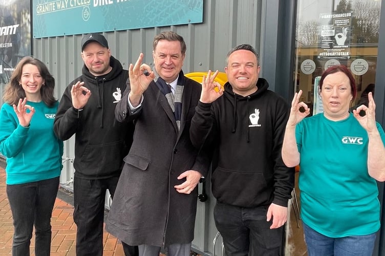 Mel Stride MP, centre, at Andy's Man Club in Okehampton.