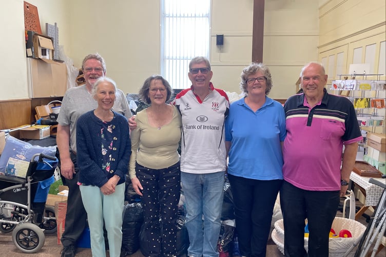 The volunteers with the donations behind at Bow Gospel Hall