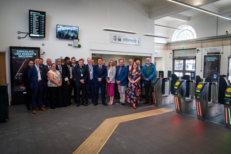 At the opening of the new expanded concourse, smart-ticket gatelines, an open-plan customer assistance desk and new retail space at Exeter Central Station.