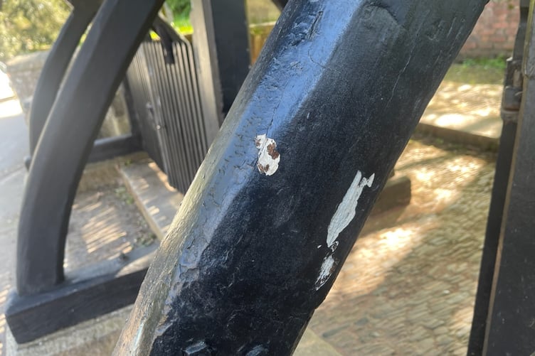 North Tawton lych gate peeling paint.