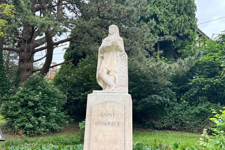 The statue of St Boniface in Newcombes Meadow was unveiled by Princess Margaret in 1960. AQ 2698