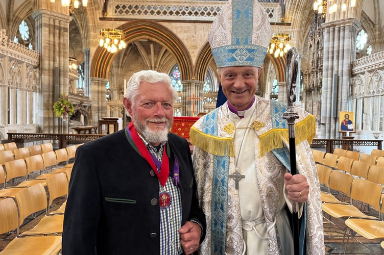 Robert Vere from Morchard Bishop and the Bishop of Exeter, Rt Rev Dr Michael Harrison. AQ 2789
