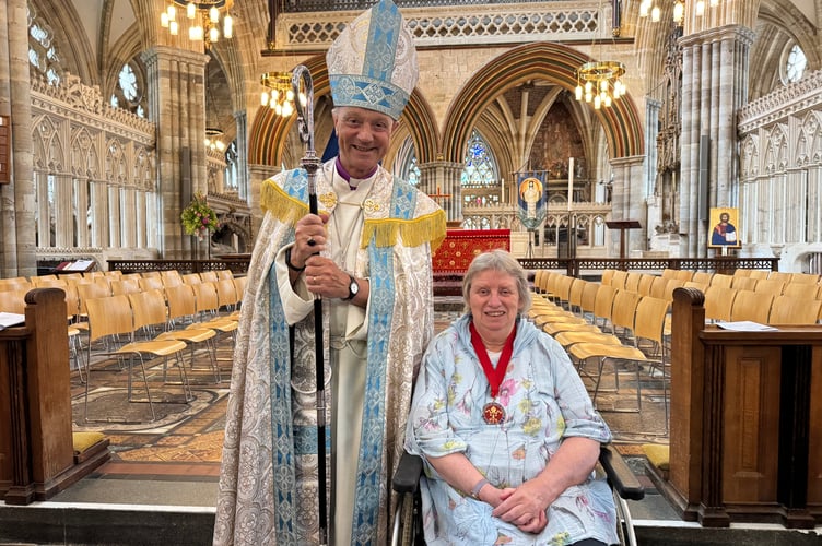 Ann Jerman of Crediton and the Bishop of Exeter, Rt Rev Dr Michael Harrison. AQ 2796