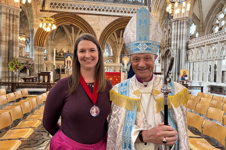 Becky Britton of Tiverton and the Bishop of Exeter, Rt Rev Dr Michael Harrison. AQ 2791