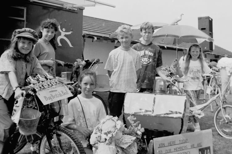 Decorated wheelbarrows and bicycles at Morchard Bishop Fayre and Rally in August 1996. DSC00078