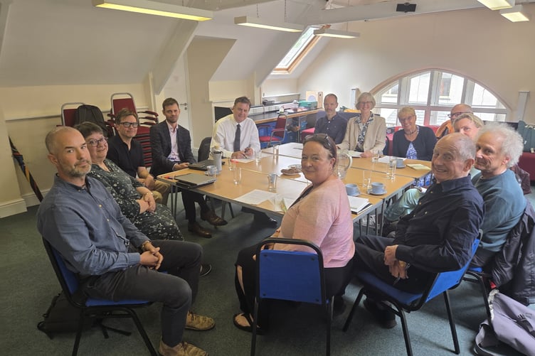 Mel Stride MP at the meeting to discuss the future of Moretonhampstead Hospital.