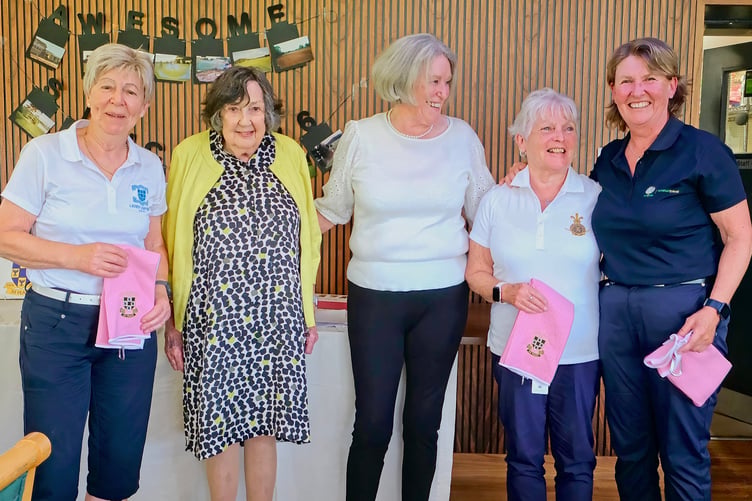 Jenny Rodd (2nd left) with the winners of the Ladies 50th Anniversary competition.