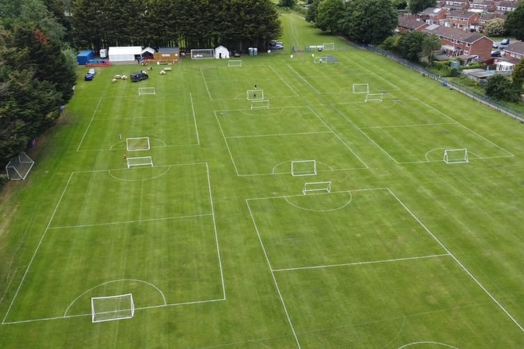 Aerial photo of pitches and new layout of the field marquees