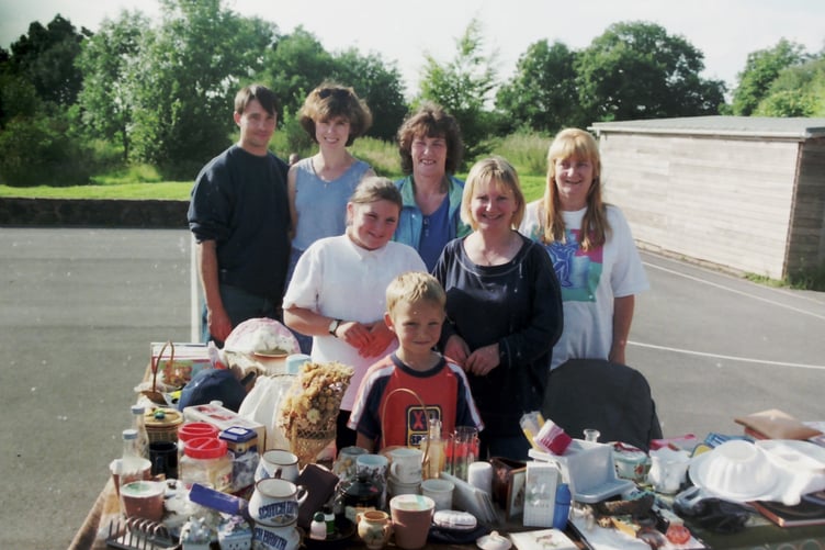 Behind the bric-a-brac stall at Copplestone School fete in July 1998. DSC00047