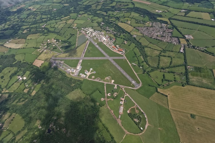 An aerial view of Dunkeswell Airfield on the Blackdown Hills.