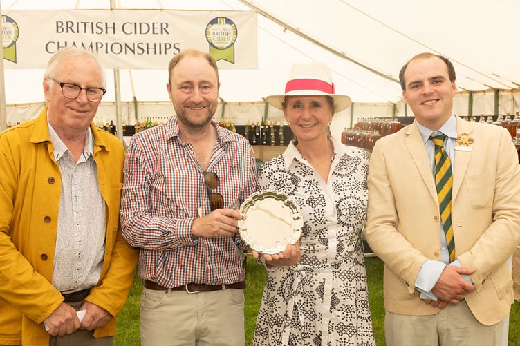 Barny Butterfield of Sandford Orchards, second left, receiving the Lifetime Achievement Award for Services to the Cider Industry at the Royal Bath and West Show.