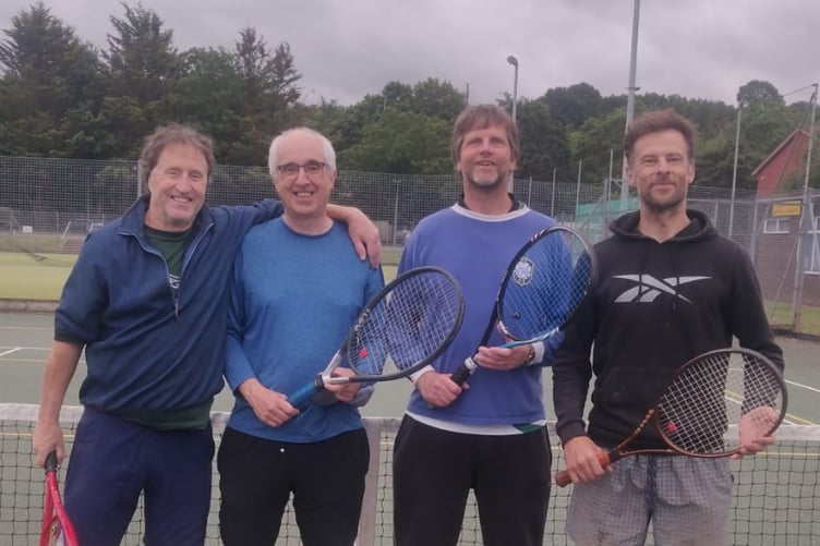 Crediton Tennis Men’s B team, featuring chairman Lloyd Smale, second left.