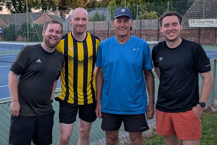 Crediton Tennis Men's A team, from left, Joe Cookson, Ed Poultney, Chris Ward and Callum Duggan.