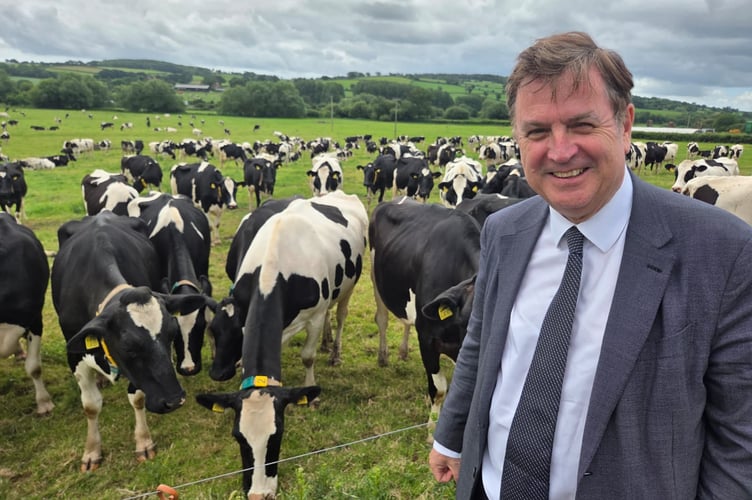 Mel Stride, the MP for Central Devon during the visit to Park Farm near Bradninch.