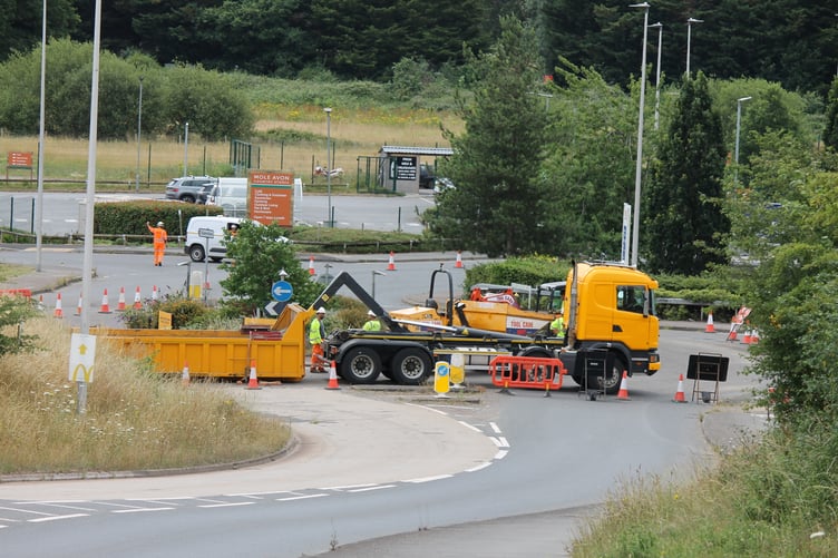Removing the boulders before the roundabout is removed at Tesco roundabout on June 29. AQ 1576