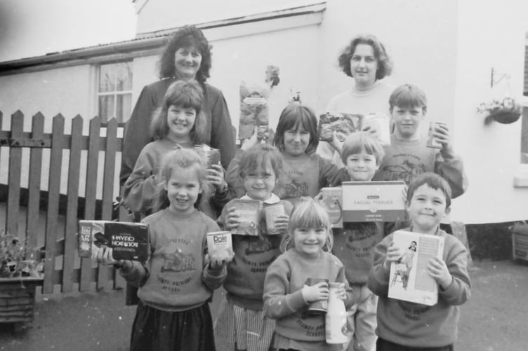 Following their harvest festival children at Spreyton School donated the gifts for survival kits for people suffering in Romania, Croatia and Bosnia in October 1996. DSC00250