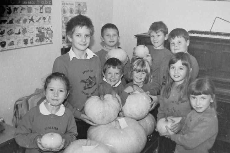 Winners of a pumpkin growing challenge at Spreyton School in October 1996. DSC00245