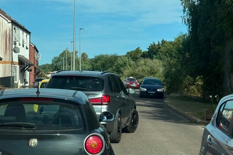 Rush hour traffic queuing in Station Approach/Joseph Locke Way on July 6.