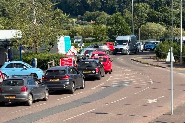 Traffic queuing on Monday evening, July 6, during rush hour near the Tesco roundabout.