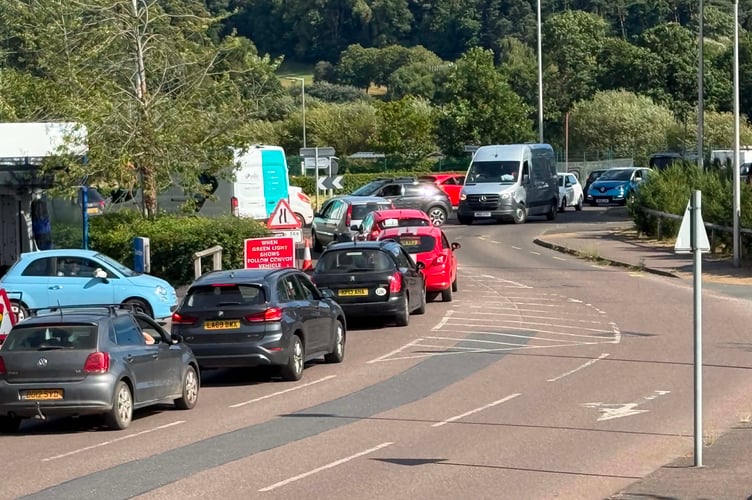 Traffic queuing on Monday evening, July 6, during rush hour near the Tesco roundabout.