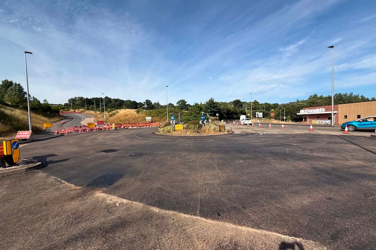 Tarmac not drying and setting due to the heat at Tesco roundabout on July 6.